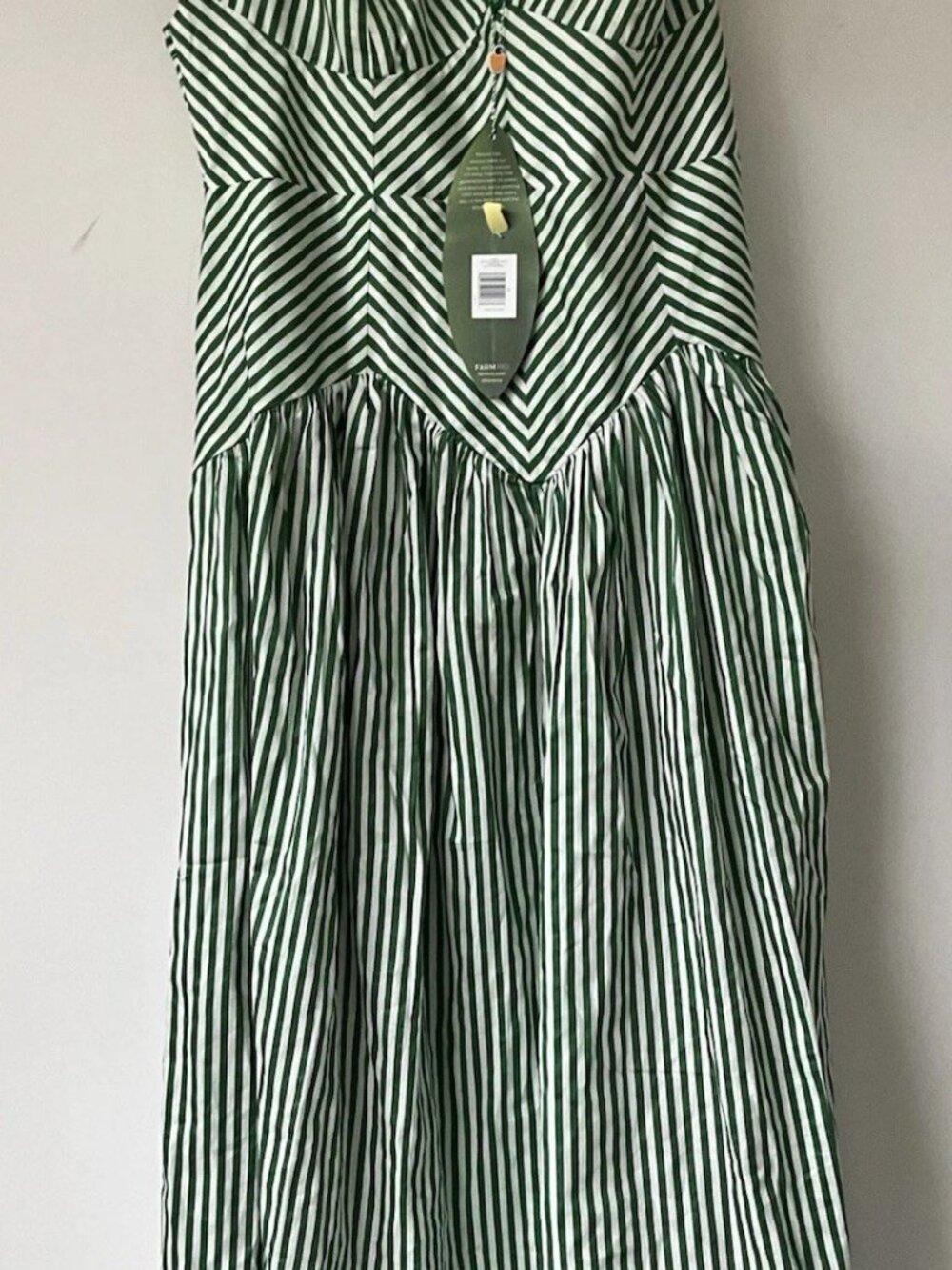 Farm Rio Sleeveless Bicolor Stripes Green White Cotton Midi Dress XL NWT - Picture 3 of 5